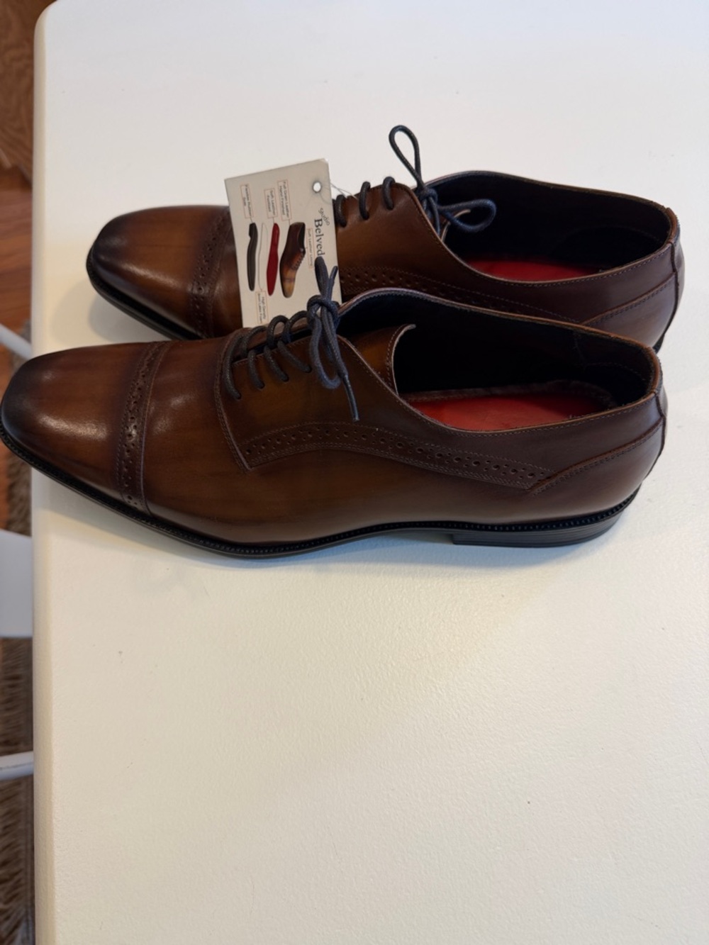 Belvedere Men's Merlo Brown Leather Cap-Toe Oxford Dress Shoes Sz 13D New Tub2